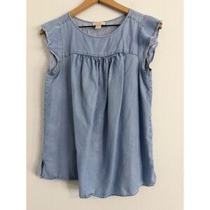 Loft - Chambray Blouse Ruffle Sleeves Gathered Yoke Women's Size Small